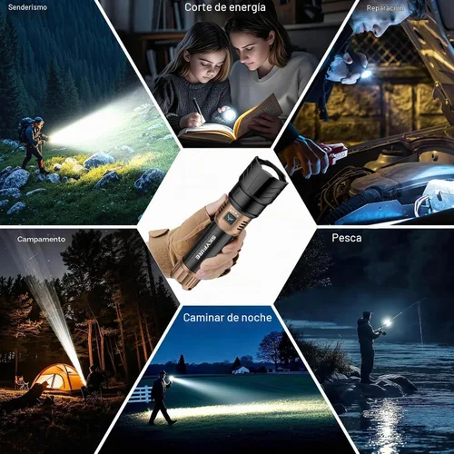 Vista 8 de SKYFIRE Linternas recargables de alto lúmenes, linterna súper brillante de 3000 lúmenes, zoom, 4 modos, luz LED impermeable para camping