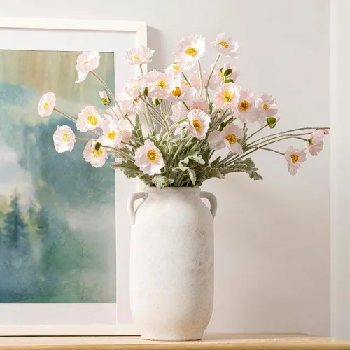 Vista 17 de Florero Grande para Decoración del Hogar - Jarrones de Mesa Rústicos de Granja de Cerámica de 12 Pulgadas de Alto con Asa, Decoración de Sala