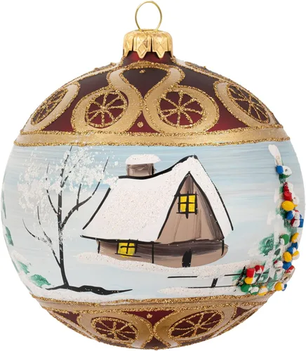Vista 18 de Adorno de Navidad de Polish Gallery, Explosión Invernal, Bola de Vidrio Soplado (Oro, 6-pulgadas Ø/150mm)