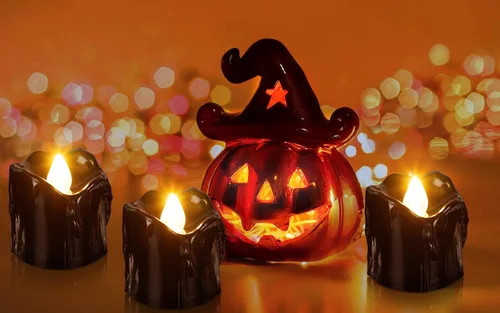 Vista 8 de 24 velas de decoración de Halloween para interiores, velas de té negra: velas LED sin llama, funciona con pilas, decoración de mesa con telarañas