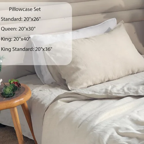 Vista 5 de XZ XIFA Fundas de almohada estándar tamaño King, paquete de 2 unidades, cierre de sobre, 100% lino francés lavado natural, transpirables, duraderas