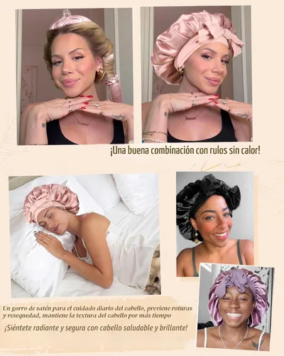 Vista 5 de YANIBEST Gorro de seda ajustable para mujeres durmientes, gorro de satén de doble capa que reduce la fricción y evita el encrespamiento y el cabello
