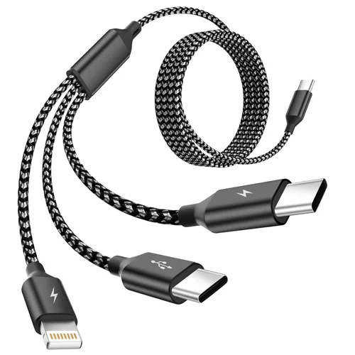 Vista 13 de MPATIBY - Cable de carga múltiple, doble tipo C Cable de carga de nailon trenzado 3 en 1 con puertos IP/tipo C para teléfonos