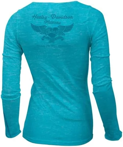 Vista 2 de Harley-Davidson Military - Camiseta de manga larga para mujer con estampado Jade - Camp Humphreys Entice