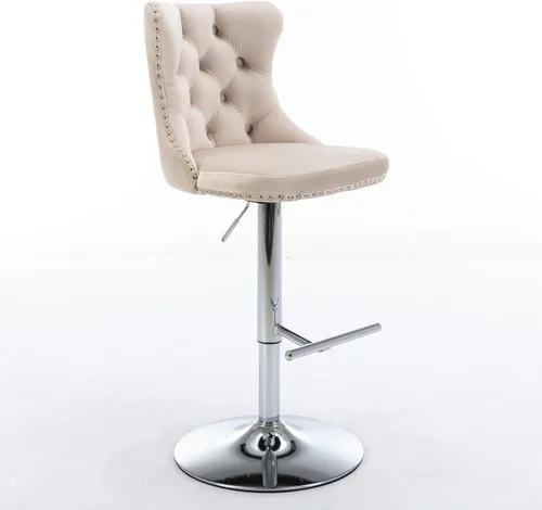 Vista 8 de Taburetes de bar giratorios de terciopelo ajustables para asiento de 25 a 33 pulgadas, modernos taburetes de bar tapizados con base cromada