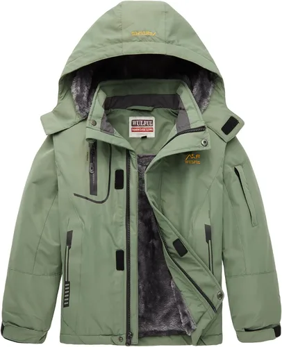 Vista 13 de WULFUL - Chaqueta impermeable de esquí para niño, con capucha, forro polar cálido, abrigo de nieve para el invierno Agua
