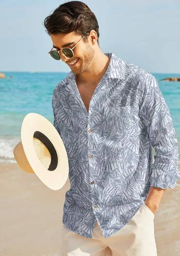 Vista 2 de COOFANDY Camisas de lino y algodón para hombre manga larga casual con botones para la playa