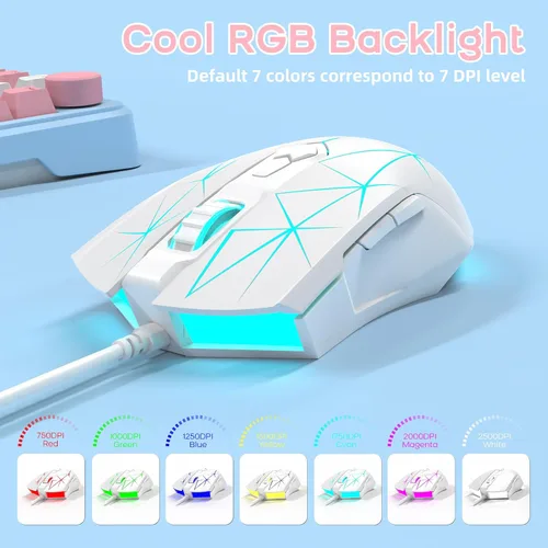 Vista 2 de FELICON Ratón ligero RGB para juegos, programable 7 botones, ergonómico, retroiluminado LED, USB, computadora portátil, PC, para Windows, Mac