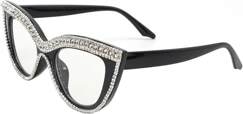 Vista 3 de Gafas de Lectura de Ojo de Gato con Diamantes de Imitación Brillantes, Magnificadas con Bloqueo de Luz Azul 2 Pack blanco
