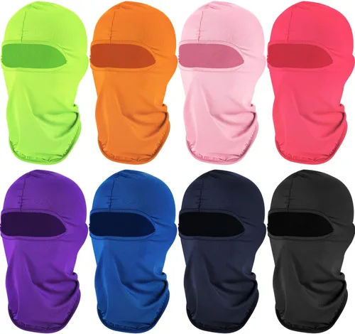 Vista 8 de Máscara de esquí de 8 piezas, máscara de cara completa, protección UV, pasamontañas de seda de hielo de verano, polaina para el cuello, para mujeres