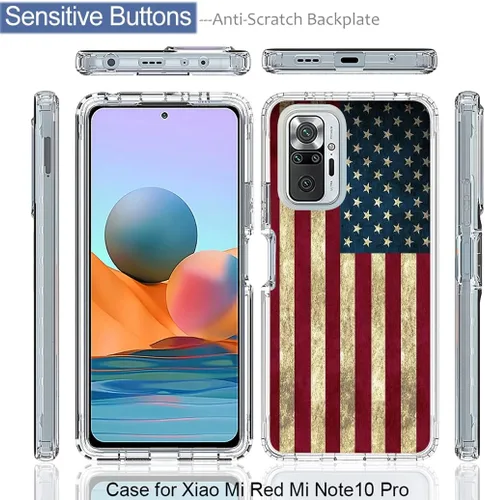 Vista 5 de Funda para teléfono Redmi Note 10 Pro 4G/Note 10 Pro Max con protector de pantalla de vidrio templado, lindo patrón de bandera transparente
