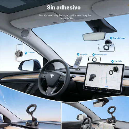 Vista 2 de Soporte magnético negro para teléfono para coche, ajustable en 360° Vacuum Suction & 3000gf Magnet,360° Adjustable Dashboard Mount,Compatible with