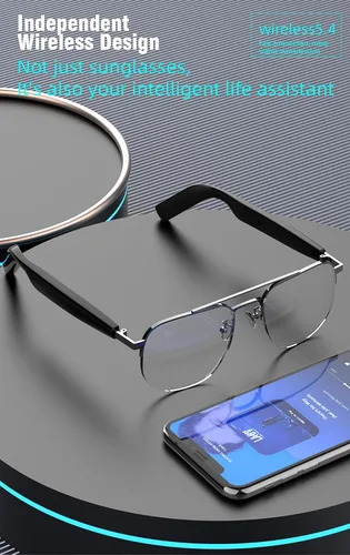 Vista 4 de Xmenha Gafas Bluetooth inteligentes para hombres Altavoz de audio Gafas Bluetooth Auriculares con altavoces Smart Glass azul diente gafas de sol