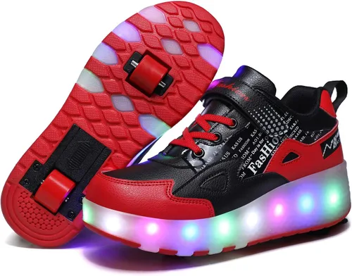 Vista 17 de HHSTS Zapatos para niños – Nuevos mejorados con ruedas zapatos de luz LED de colores patines rodantes brillantes zapatos de patinar regalos simples