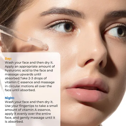 Vista 5 de Juego de suero facial antienvejecimiento, vitamina C, retinol y ácido hialurónico para la luminosidad y la humedad de la piel, 1 onza líquida