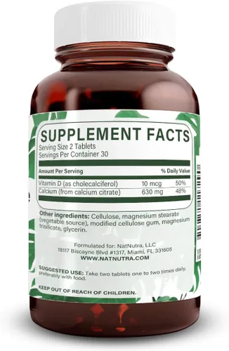Vista 2 de Natural Nutra Citrato de calcio con vitamina D3, suplemento para la fuerza ósea, promueve los movimientos musculares, aumenta la salud del corazón