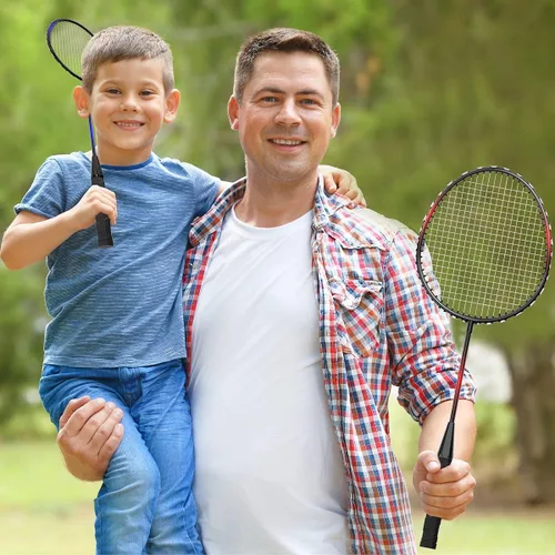 Vista 5 de Juego de 2, 4, 6 raquetas de bádminton Keehoo para adultos y niños, juego de bádminton para la playa, el césped, el patio trasero, deportes al aire