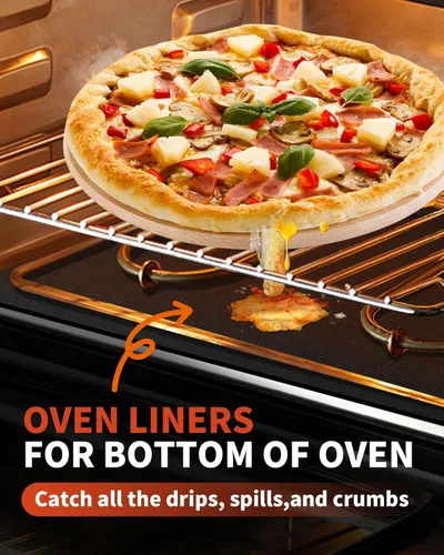 Vista 2 de Revestimientos para horno para la parte inferior del horno - Paquete de 2 alfombrillas grandes de servicio pesado para horno, 17" x 25