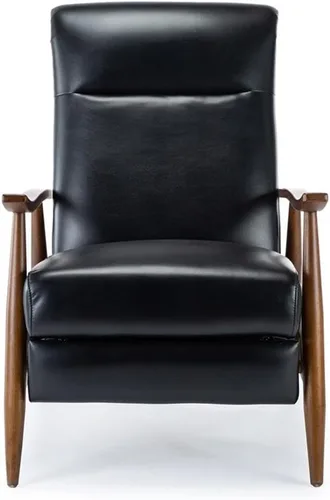 Vista 5 de Solaris Silla reclinable de piel sintética negra con brazo de madera
