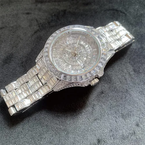 Vista 8 de ICEDIAMOND Reloj de pulsera con calendario de diamantes de circonita cúbica de 1654in chapado en oro piedras de circonita brillantes esfera redonda