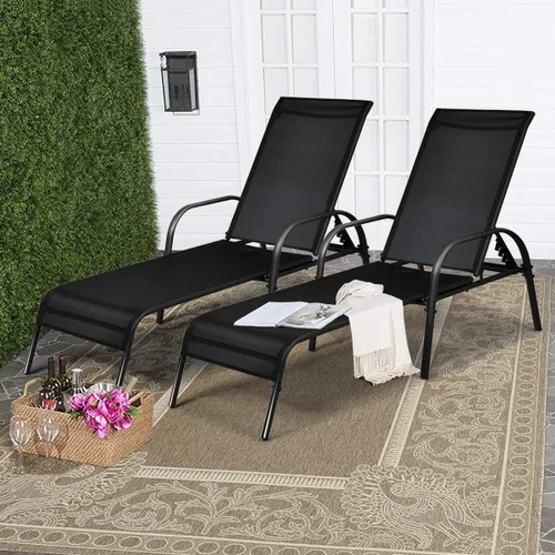 Vista 4 de Tangkula Sillón para exteriores, tumbona de patio con respaldo ajustable, sillón reclinable para piscina exterior con marco de acero resistente