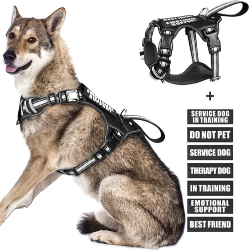 Vista 22 de Arnés para perro de servicio WINSEE sin tirones con 7 parches para perros, arnés reflectante para mascotas con asa acolchada y duradera