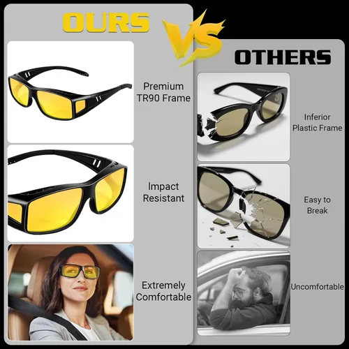 Vista 6 de Anti Glare Polarized Night Driving Glasses，Fit Over Prescription Eyeglasses for Men Women