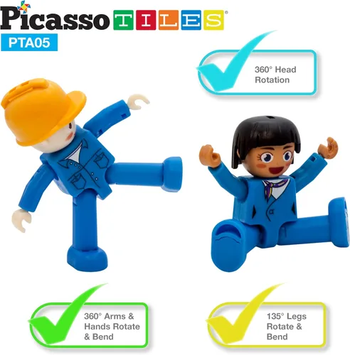 Vista 2 de PicassoTiles Juego de figuras magnéticas de 5 piezas para vehículos y figuras de acción, incluyendo autobús escolar, automóvil, camión y 2