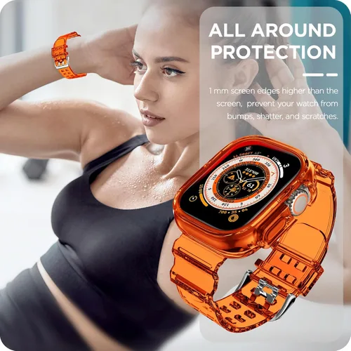 Vista 265 de DABAOZA - Correa transparente compatible con Apple Watch con estuche protector, correa deportiva de TPU con brillo para mujeres y hombres