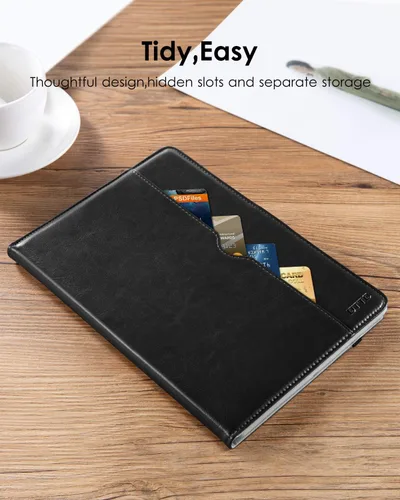 Vista 8 de DTTO - Estuche para iPad de 9.7 pulgadas 5.ª/6.ª Generación 2018/2017 con soporte para Apple Pencil, funda de cuero sintético con función atril