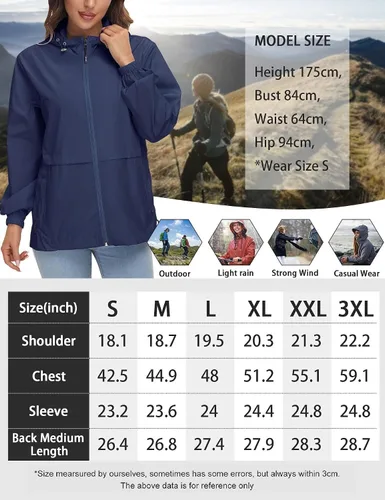 Vista 5 de Avoogue Chaqueta impermeable para mujer, ligera, plegable, con capucha, rompevientos para exteriores