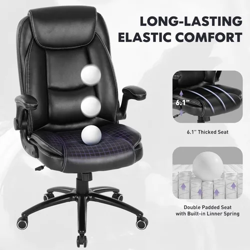 Vista 5 de MALOL Silla de oficina ergonómica de piel sintética, altura ajustable y tensión de inclinación, asiento acolchado de 300 libras de grosor, silla