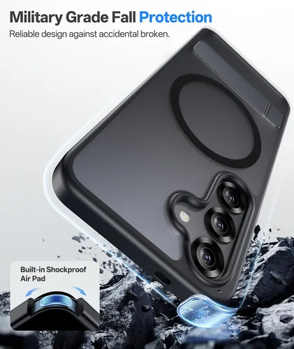 Vista 5 de para Samsung Galaxy S25 Funda, Compatible con MagSafe y Soporte Integrado y Grado Militar de Resistencia a Caídas, Funda Magnética Translúcida