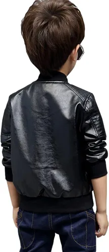 Vista 2 de Chaquetas de abrigo para niños, chaqueta de piel sintética para niños, abrigo con cremallera de piel sintética para niños