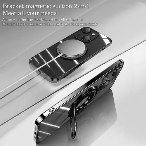 Vista 2 de QLTYPRI Funda magnética transparente para iPhone 15 compatible con MagSafe, soporte de anillo invisible, protección completa para lente de cámara