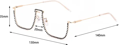 Vista 7 de Naimo Gafas de sol cristalinas brillantes de la mitad del marco de las gafas de sol del Rhinestone Marco de oro con diamantes de imitación