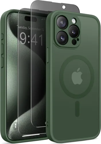 Vista 45 de GolbinBox - Funda magnética para iPhone 13 Pro Max, compatible con MagSafe, protección de cámara, protector de privacidad, funda translúcida mate, a