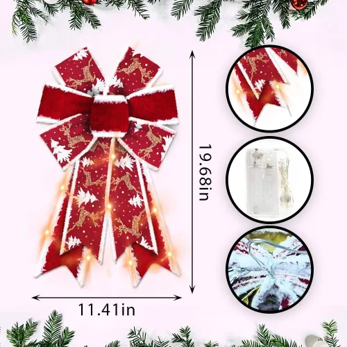 Vista 2 de ABTOLS 2 piezas de arcos de corona de Navidad con LED, arcos de terciopelo rojo para coronas, arcos rústicos de granja para puerta delantera, arcos
