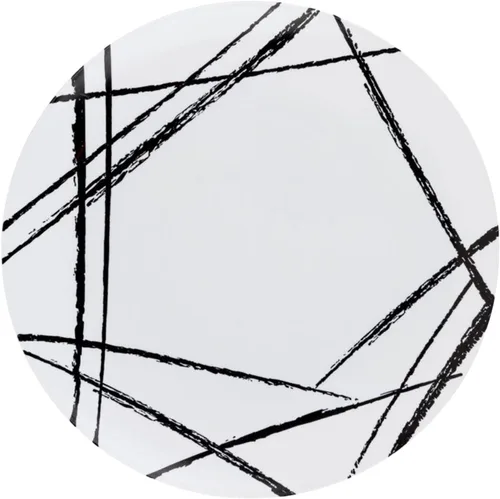 Vista 3 de Platos redondos de plástico blanco con diseño de cepillo negro, platos de fiesta como China, platos de postre desechables resistentes, para bodas