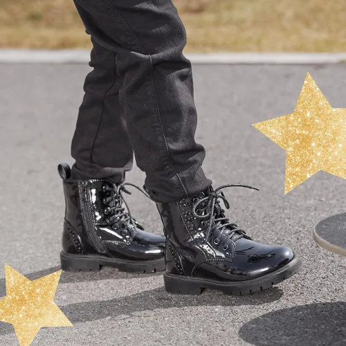 Vista 5 de DREAM PAIRS Botines de combate con cremallera lateral para niños y niñas (niños pequeños)