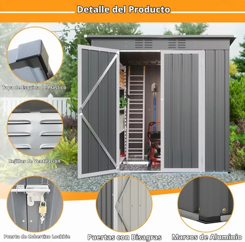 Vista 5 de Thanaddo Cobertizo de almacenamiento de metal para exteriores de 4x6 pies, cobertizo de herramientas de acero para utilidades con puertas dobles