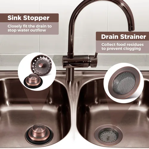 Vista 4 de Mudder 3 piezas de colador y tapón de drenaje para fregadero de cocina, tapón de eliminación de basura de acero inoxidable con asa, filtro universal