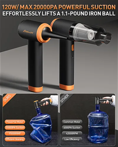 Vista 3 de aokway Aspiradora de Coche Portátil Inalámbrica 20000PA de Potente Succión, Aspiradora Mini de 7800mAh para Coche, Aspiradora Eléctrica y Soplador