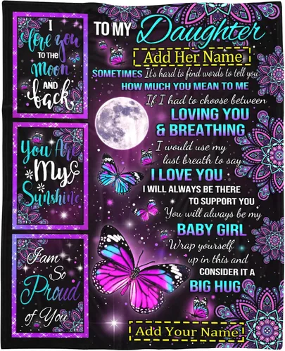Vista 21 de Manta personalizada para mi hija de mamá y papá 40x50 pulgadas, manta ligera de franela, regalo con nombre personalizado, manta súper suave y cómoda