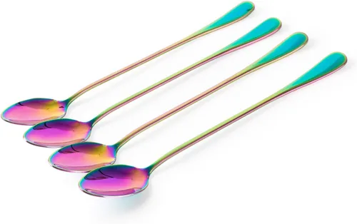 Vista 4 de dhrbsx Cuchara de té helado de mango largo, cucharas para mezclar cócteles, cucharas de café de acero inoxidable, cuchara de helado