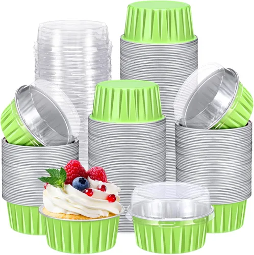 Vista 22 de Paquete de 200 forros de aluminio para cupcakes con tapas, color negro, liso 5 oz Round Baking Cup, Disposable Ramekin Container, Wedding