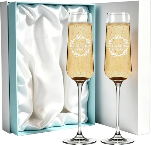 Vista 11 de Copas de champán de boda personalizadas, juego de 2, copas de brindis Mr & Mrs para novia y novio, nombre y fecha grabados, regalos personalizados