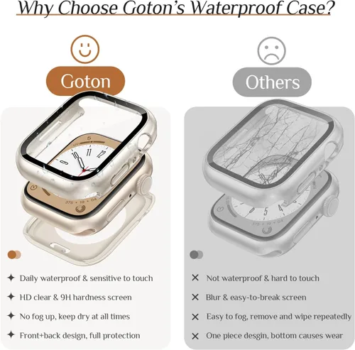 Vista 4 de Goton - 2 fundas para protector de pantalla de Apple Watch de 40 mm, series 6/5/4, SE 3/2/1, funda de protección de PC impermeable con vidrio