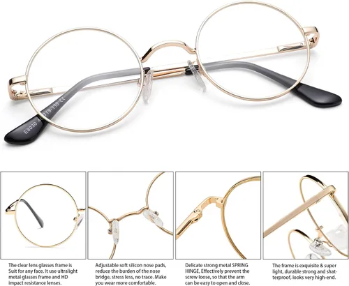 Vista 4 de Pro Acme Lentes transparentes sin receta con marco metálico redondo pequeño retro
