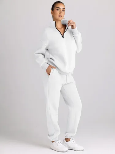 Vista 4 de AUTOMET Conjunto deportivo de 2 piezas para mujer, manga larga, media cremallera y pantalones deportivos holgados con bolsillos